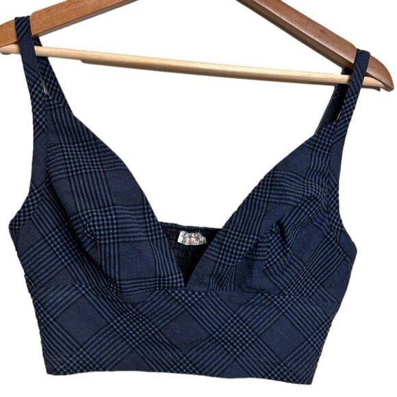 Intimately Free People Womens Size XS Blue Plaid Cropped Top Bralette Shirt - Picture 1 of 9